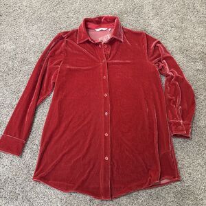 Soft Surroundings NEW Fuchsia‎ Icon Silk Crushed Velvet Poets Tunic Shirt S Red